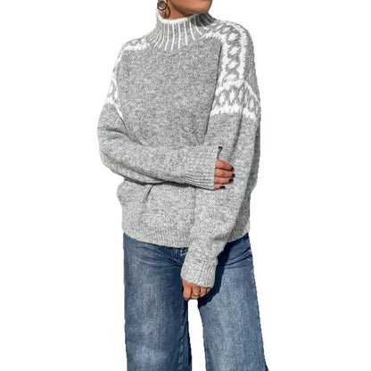 Women's Turtleneck Contrast Color Loose Pullover
