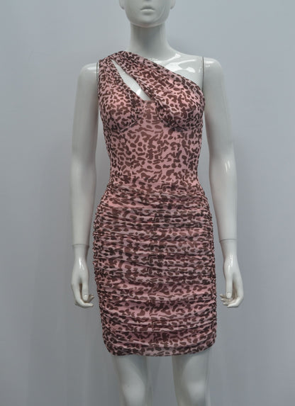 Sexy Wild Leopard Print One Shoulder Sexy Bandage Dress
