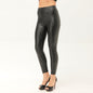 Pattern PU Leather Pants Women's High Waist Tight Base