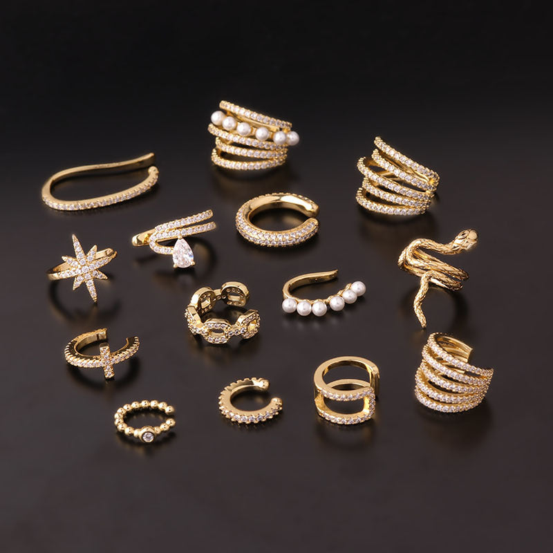 Micro Inlaid Zircon Imitation Pearl Large Size Ear Clip Without Pierced Ears Piercing Earrings European And American Fashion And Trendy Accessories