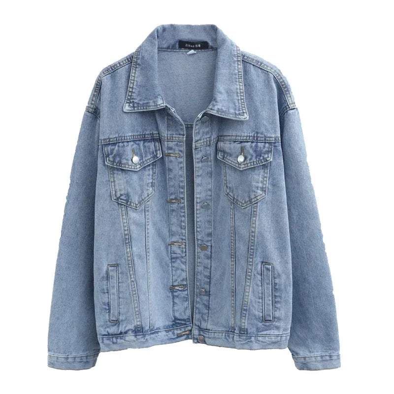 Women Jacket 2024 Autumn Winter Oversize Denim Jackets Washed Blue Jeans Coat
