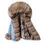 Natural Fox Fur Big Fur Collar Denim Winter Coat  Leather Jacket Women