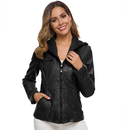 Winter Faux Leather Jacket Women Casual Basic Coats  Waterproof Windproof Coats