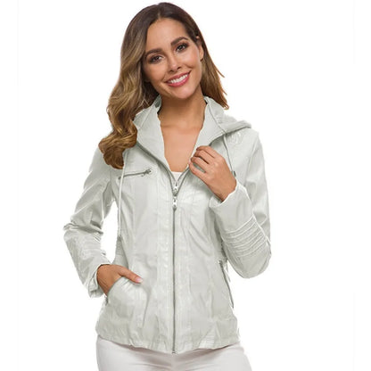Winter Faux Leather Jacket Women Casual Basic Coats  Waterproof Windproof Coats