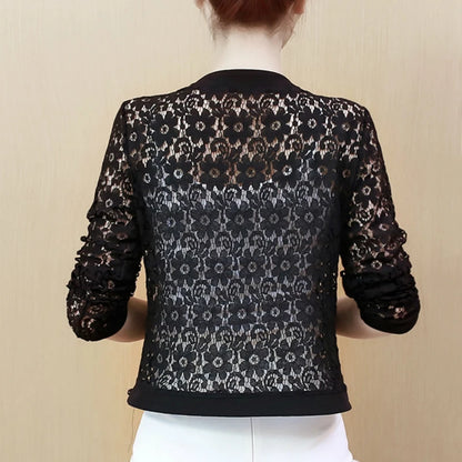 Jacket Long Sleeve Black Hollow Lace Jacket Women Fashion Women's Jackets 2025