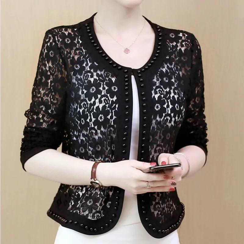 Jacket Long Sleeve Black Hollow Lace Jacket Women Fashion Women's Jackets 2025