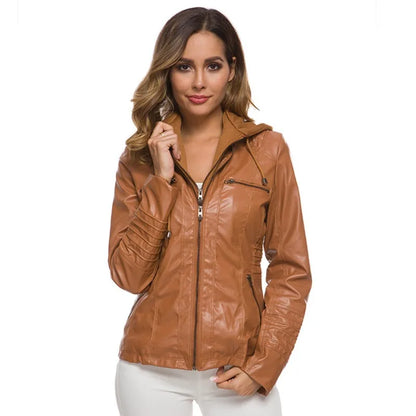 Winter Faux Leather Jacket Women Casual Basic Coats  Waterproof Windproof Coats