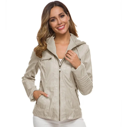 Winter Faux Leather Jacket Women Casual Basic Coats  Waterproof Windproof Coats