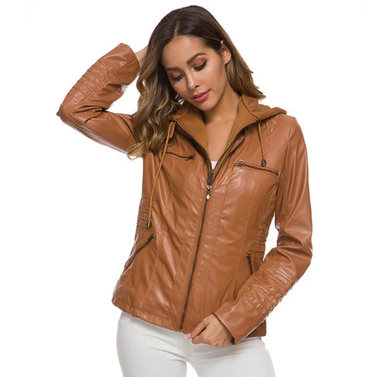 Winter Faux Leather Jacket Women Casual Basic Coats  Waterproof Windproof Coats