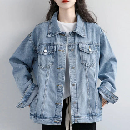 Women Jacket 2024 Autumn Winter Oversize Denim Jackets Washed Blue Jeans Coat