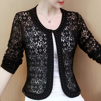 Jacket Long Sleeve Black Hollow Lace Jacket Women Fashion Women's Jackets 2025