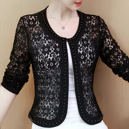 Jacket Long Sleeve Black Hollow Lace Jacket Women Fashion Women's Jackets 2025