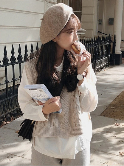 Sweater Vest Pullover Female Knitting Overszie Sweaters Sleeveless Tank Girls