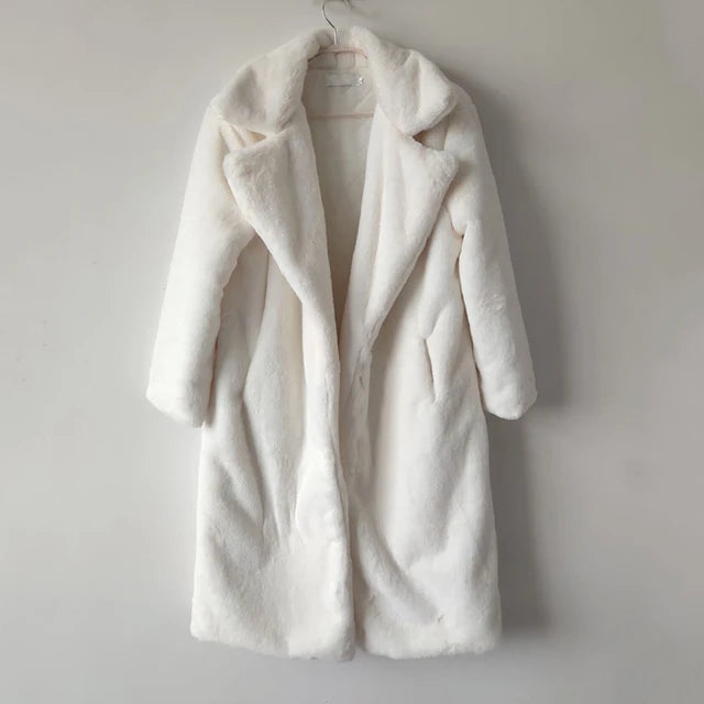 Winter Women High Quality Faux Rabbit Fur Coat Luxury Long Fur Coat Loose Lapel