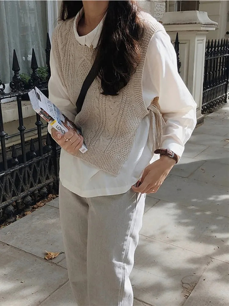 Sweater Vest Pullover Female Knitting Overszie Sweaters Sleeveless Tank Girls
