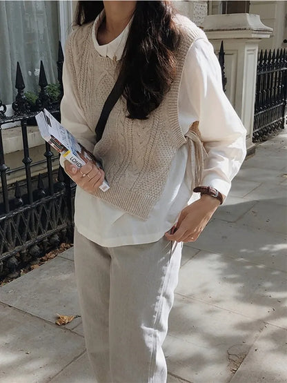 Sweater Vest Pullover Female Knitting Overszie Sweaters Sleeveless Tank Girls