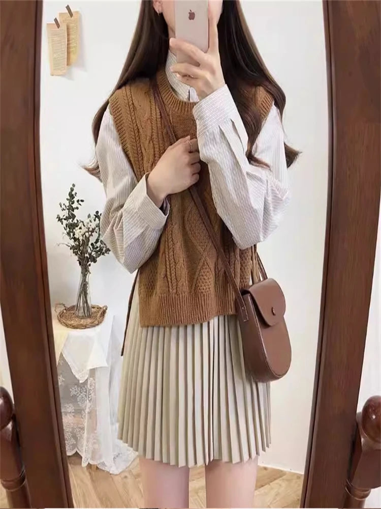 Sweater Vest Pullover Female Knitting Overszie Sweaters Sleeveless Tank Girls