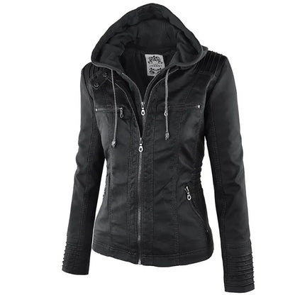 Winter Faux Leather Jacket Women Casual Basic Coats  Waterproof Windproof Coats