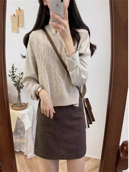 Sweater Vest Pullover Female Knitting Overszie Sweaters Sleeveless Tank Girls