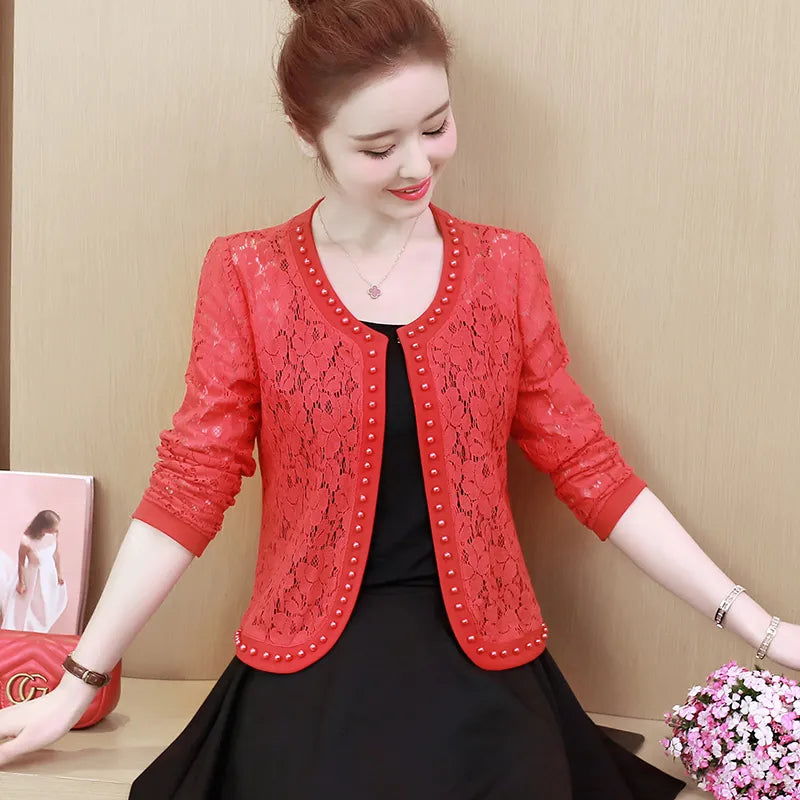 Jacket Long Sleeve Black Hollow Lace Jacket Women Fashion Women's Jackets 2025