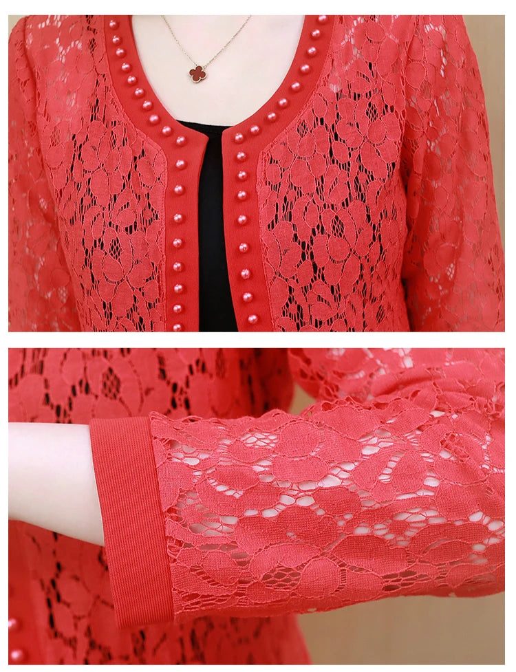 Jacket Long Sleeve Black Hollow Lace Jacket Women Fashion Women's Jackets 2025