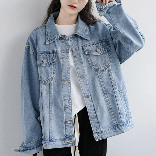 Women Jacket 2024 Autumn Winter Oversize Denim Jackets Washed Blue Jeans Coat
