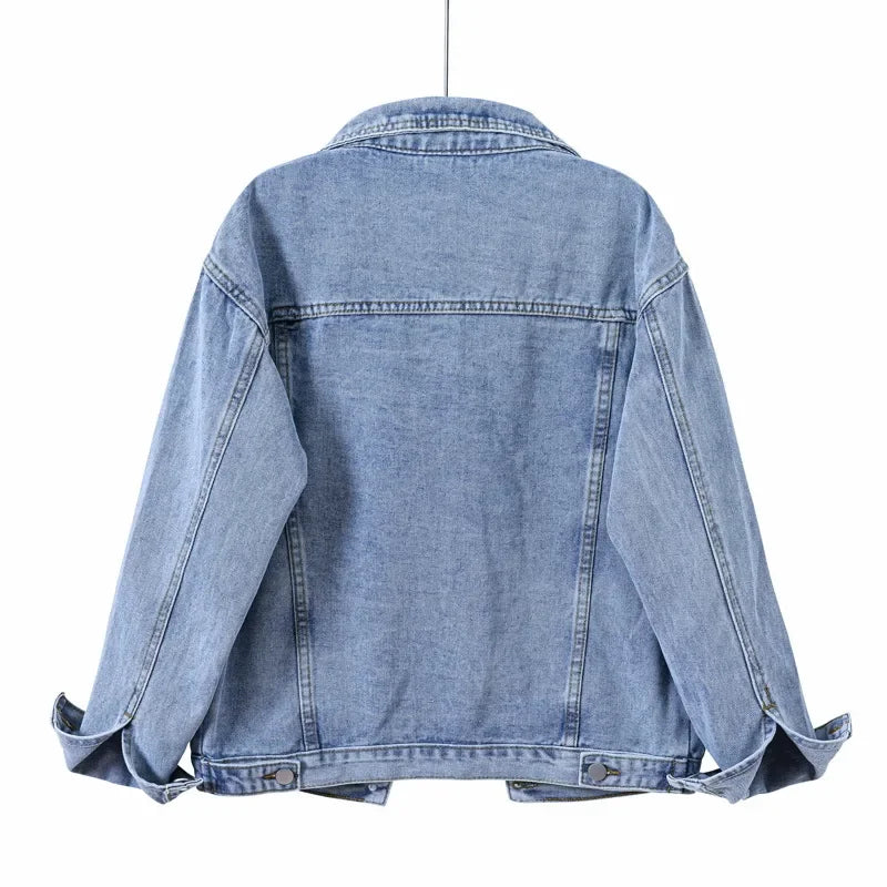 Women Jacket 2024 Autumn Winter Oversize Denim Jackets Washed Blue Jeans Coat
