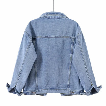 Women Jacket 2024 Autumn Winter Oversize Denim Jackets Washed Blue Jeans Coat