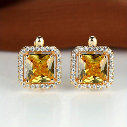 Platinum Super Square Full Diamond Large Zircon Stud Earrings