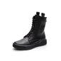 Flat Heel Retro Low Leather Boots Soft Bottom Lace Up Back Zipper