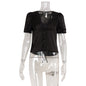 Fashion V-neck Lace Stitching Lace Up Slimming Short Sleeve