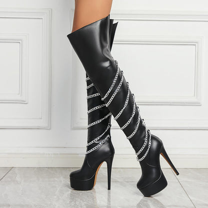 Metal Pointed Hot Girl Below The Knee Knight Boots High Heel