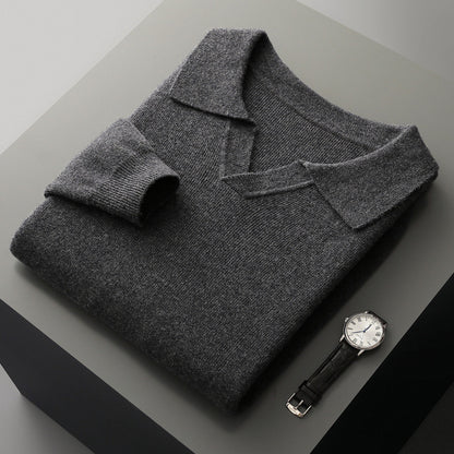 New Polo Collar Knitted Long Sleeve Sweater Male