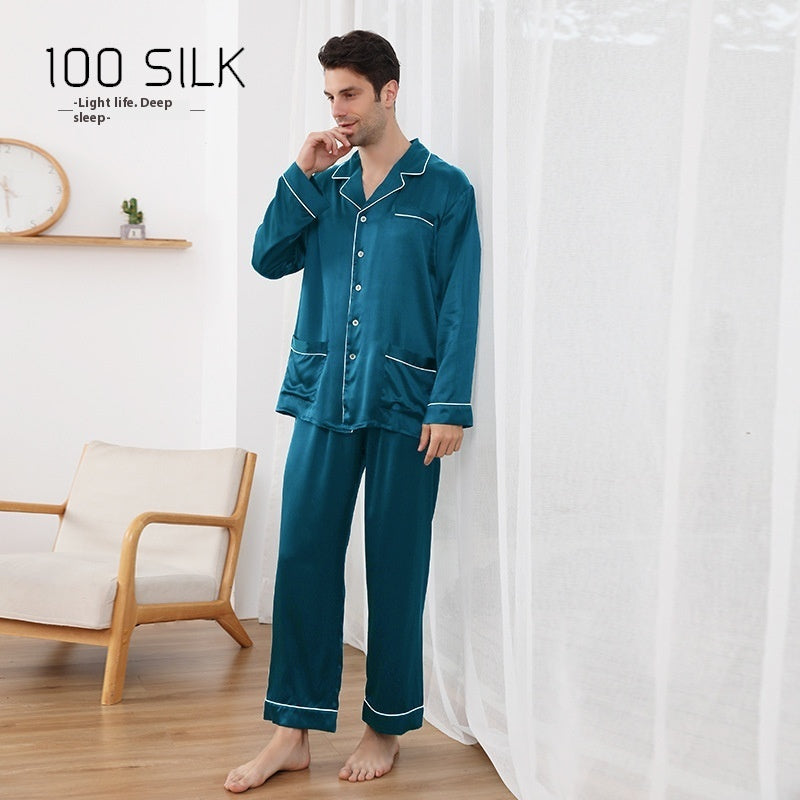 Men's Silk Pajamas 22 M Heavy Mulberry Silk Lapel Homewear
