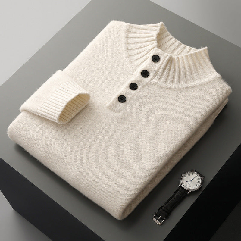 Thickened Four-button Half-collar Wool Sweater Men