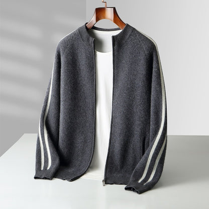 Fashionable All-match Casual Woolen Sweater Four Flat Air Layer Thickened Half Turtleneck Pure Wool Cardigan