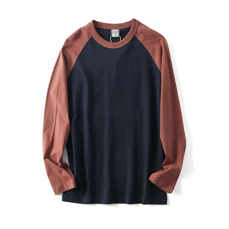 Men's Washed Cotton Retro Casual Round Neck Pullover Bottoming Shirt