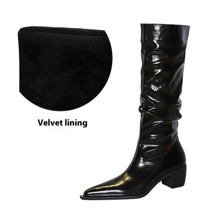 Women's Over-the-knee Boots Chunky Heel Mid Heel Pointed Wrinkled Surface