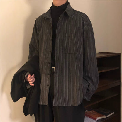 Retro Loose-fitting Striped Long Sleeves Shirt
