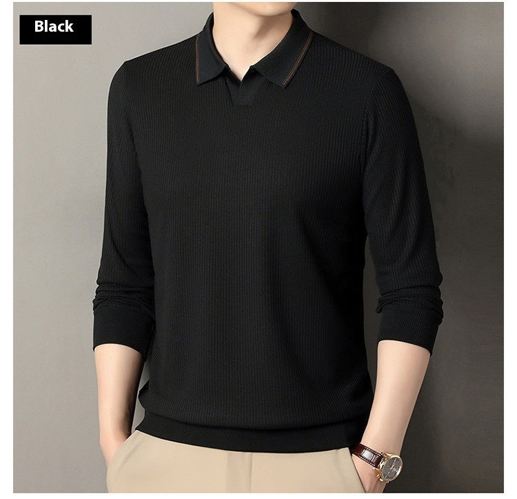 New Men's Vertical Stripes Solid Color T-shirt Bottoming Shirt