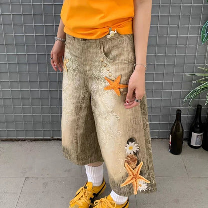 Women's American-style Retro Large Size Shell Cropped Pants
