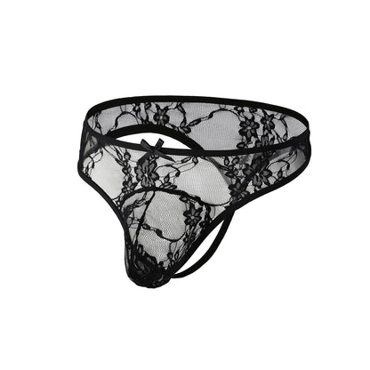 Men's Lace Underwear Ultra Thin Sexy Bow Tie Underpants Seduction Low Waist