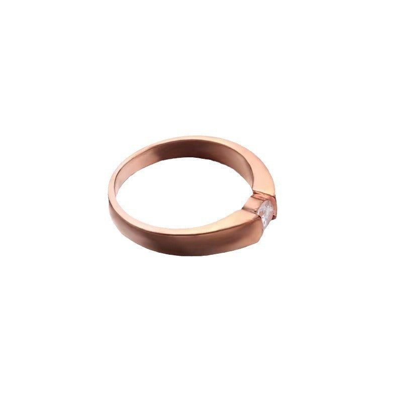 Diamond Rose Gold Couple Ring Fashion Wedding Simple Shiny Ring