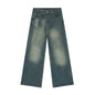 Retro Washed Pattern Simple Straight Casual Jeans