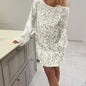 Sequined Long Sleeve Women's Skirt Dress