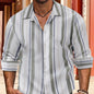 Striped Cotton And Linen Men's Lapel Long-sleeved Shirt