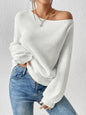 Commute Style Autumn And Winter New Personalized Off-the-shoulder Pullover Knitting Solid Color Loose Leisure All-matching Pullover Boat Neck Sweater