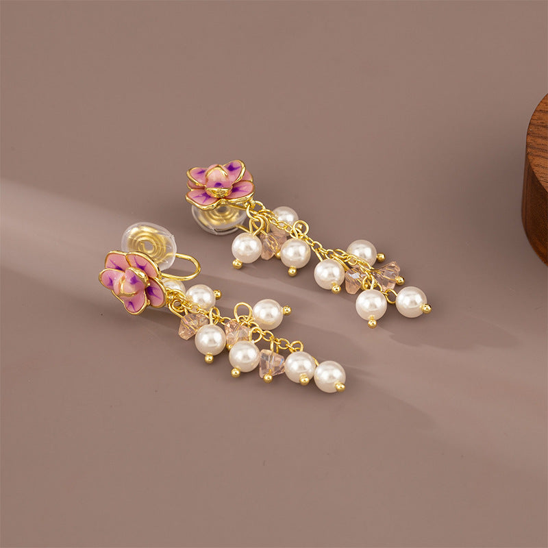Romantic Gentle French Pearl Tassel Flowers Earrings