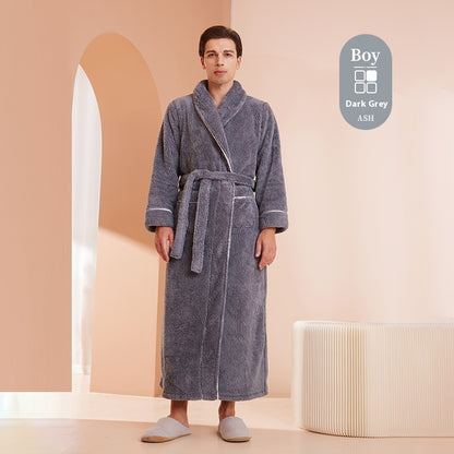 Autumn And Winter Thickened Cotton Velvet Nightgown Men's Winter Plus-sized Plus Size Light Luxury Couple Bathrobe Women's Extended Pajamas