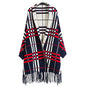 Plaid Mid-length Cardigan Women's Knitted Tassel Shawl Coat Women